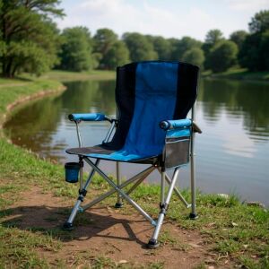 Leziter Comfort kék horgászszék karfával és pohártartóval tóparton - Kényelmi eszköz
