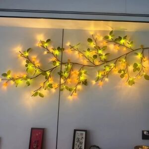 Hajlékony ágfüzér, LED izzókkal, távirányítóval és USB tápegységgel, levélminta, 1,6 m, 72 LED, fehér