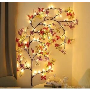 Hajlékony ágfüzér, LED izzókkal, távirányítóval és USB tápegységgel, őszi modell, 1,6 m, 72 LED, barna