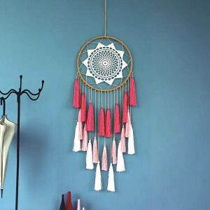 3 színű, rózsaszín, fehér csipke álomfogó, álomcsapda,  jó álmot őrző, indián, rossz álom ellen védő dekoráció, falidísz, 17x45 cm, kézimunka, 20x73(57) cm, #352 140461172 - Álomfogó