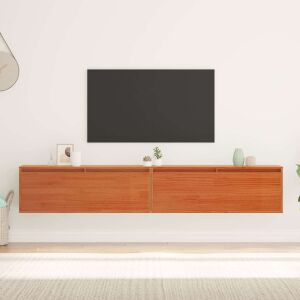 Fali Szekrények 2 pcs Viaszbarna 100 x 30 x 35 cm Tömör fenyőfa 140471972 - Faliszekrény