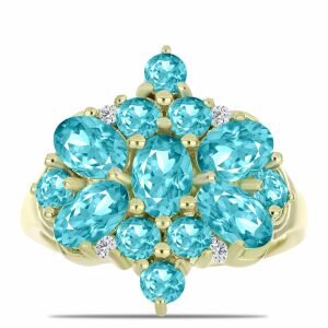 Arannyal Bevont Ezüst Gyűrű Paraiba Kvarccal és Fehér Topázzal, Y61185/57 140474510 - Divat & Öltözködés