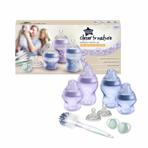 Tommee Tippee Closer to Nature újszülött cumisüveg kezdőkészlet, 9 darabos, lila és kék