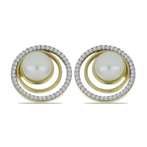 Arannyal Bevont Ezüst Fülbevaló Fehér Édesvízi Kagylógyönggyel és Fehér Topázzal, Y61332 140986900 - Női fülbevaló