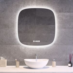 Különleges fürdőszobai design LED tükör 70x70cm Welland Sidan | Páramentesítő - Óra - Fényerő + színhőfok állítás
