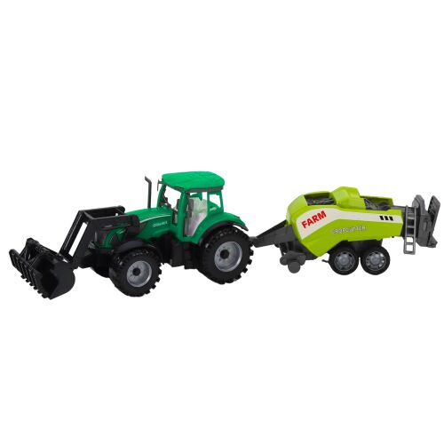 Zöld traktor mozgatható rakodóval és szalmabálázóval 163598444 - Lean Toys
