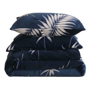 Sunlower Flanel ágyneműhuzat garnitúra, kék alapon fehér falevél mintával, összehajtva - Ágynemű - ifjúsági és felnőtt