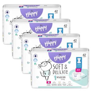 Бебешки пелени Bella Happy Newborn Размер 1, 168 броя (4 пакета по 42 броя) - Пеленаче