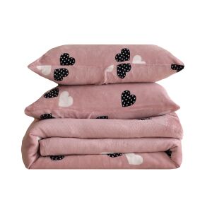 Sunlower Rózsaszín Szíves Flanel Ágyneműhuzat Garnitúra - 6 Részes Kétszemélyes - Ágynemű - ifjúsági és felnőtt