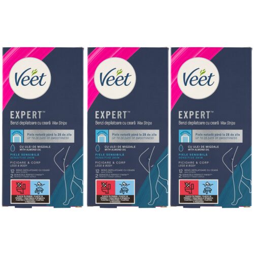 Veet Expert Voskové pásiky pre citlivú pokožku, 3 balenia
