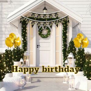 Decoratiune pentru ziua de nastere Dekewe, 21 ani, textil, auriu/negru, 4 m 141059056 - Accesorii pentru petrecere