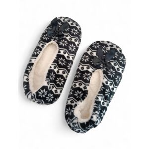 Fekete-fehér norvég mintás női szobamamusz masnival - Női házicipő