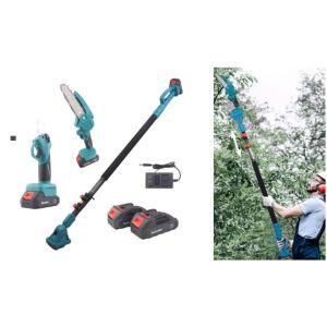 Akkus magassági ágvágó és metszőolló készlet akkumulátorokkal és töltővel. Ideális faágak vágásához és kertfenntartáshoz. - Kézi kerti szerszám