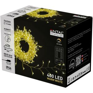 Entac Karácsonyi IP44 400 LED Fürtös Arany Drótfüzér WW 6.7m (ECL-MG400WW) 141134322 - Entac