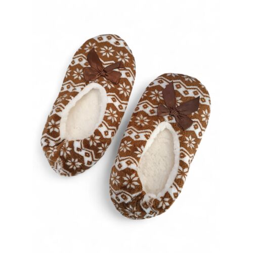 Barna-fehér norvég mintás női szobamamusz masnival