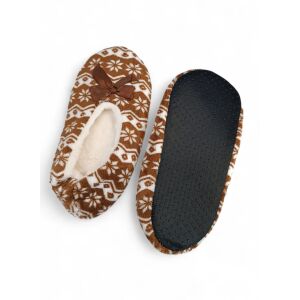 Csúszásgátlós barna-fehér norvég mintás női szobamamusz, talp látható - Női házicipő