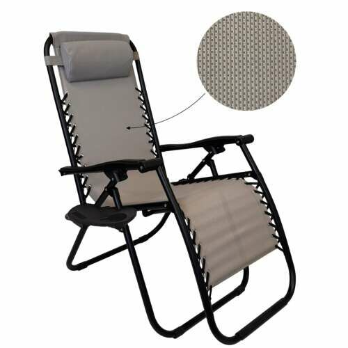 New - Contrast Zero Gravity sun lounger with cup holder and cushion #beige