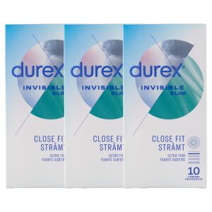 Durex Invisible Slim Kondome, 3 Packungen mit je 10 Stück - Kondome