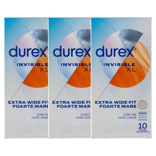 Prezervative Durex Invisible XL, 3 pachete a cate 10 bucati