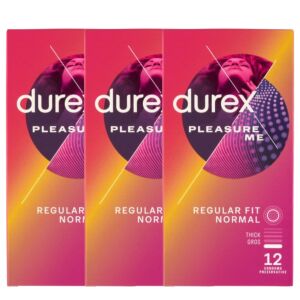 Durex Pleasure Me Prezervative 3x12 bucăți, cu nervuri și puncte pentru plăcere sporită - Durex
