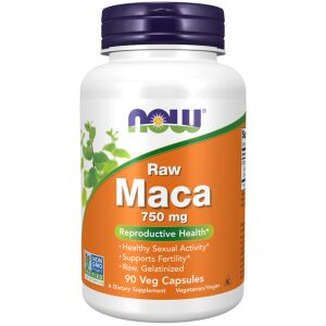NOW Foods Raw Maca 750mg capsule pentru sănătatea reproductivă și susținerea fertilității - Supliment alimentar