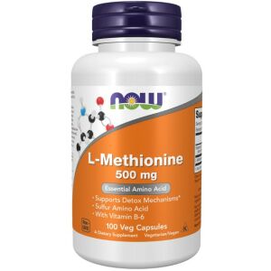 Now Foods L-Metionină 500mg, 100 capsule vegetale, supliment esențial de aminoacizi pentru detoxifiere și susținerea articulațiilor - Frumusețe și sănătate