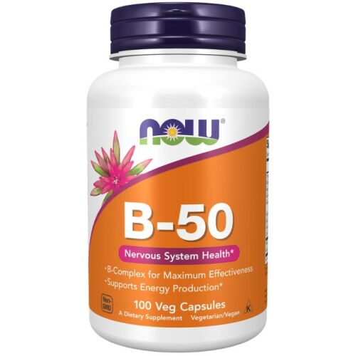Now Foods B-50 B-vitamin komplex, 100 növényi kapszula, támogatja az idegrendszer egészségét és az energiatermelést - Now Foods