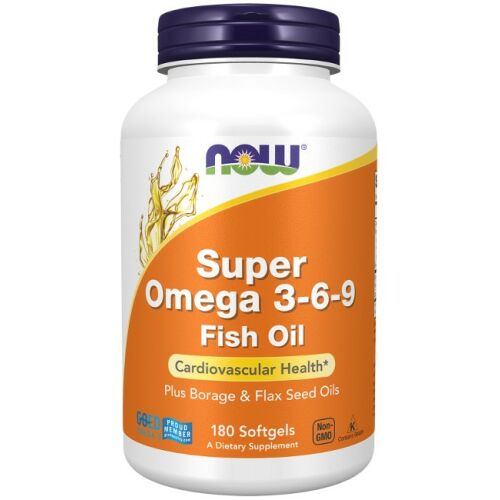 NOW Foods Super Omega 3-6-9 halolaj lágyzselatin kapszula, 180 darab, támogatja a szív- és érrendszer egészségét - Now Foods