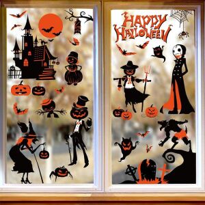 Sada 9 listov halloweenskych nálepiek na okná s motívom Statočného bulla, viacfarebné, PVC, 20 x 30 cm 141188498 - Nálepky na okno