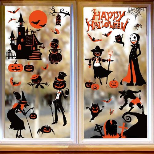 Sada 9 listov halloweenskych nálepiek na okná s motívom Statočného bulla, viacfarebné, PVC, 20 x 30 cm 141188498