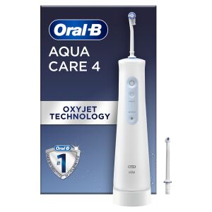 Oral-B AquaCare 4 przenośny irygator do jamy ustnej, technologia Oxyjet, 2 intensywności, 3 strumienie wody, 2 głowice, bezprzewodowy, biały 141189053 - Prysznic do ust