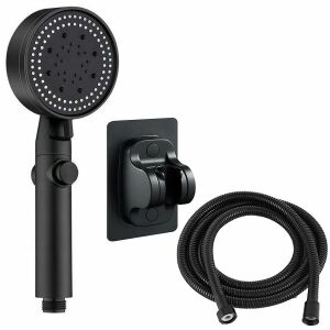 Set mit 3 Duschelementen, moderner Duschkopf + flexibler Schlauch + Wandhalterung, Farbe Schwarz 141189475 - WC-Sitze, Duschkabine, Wasserhahn, Duschtür, Badezimmerschrank, Wäschekörbe und Brausegarnitur