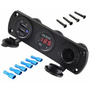 Wasserdichte Zusatzsteckdose für Off Road Fahrzeuge, ATV, SSV, Spannung 12V, 2 x USB und Voltmeter 141189427 - Zigarettenanzünder-Adapter und -Verteiler