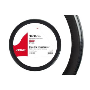 Husa volan negru + carbon lacuit SWC-18-M (37-39cm) 141189540 - Huse de volan auto