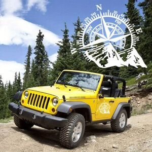 Selbstklebender Aufkleber für Off Road Fahrzeuge, Modell "Kompass", Größe 44 x 55 cm, Farbe Weiß 141190029 - Autoaufkleber