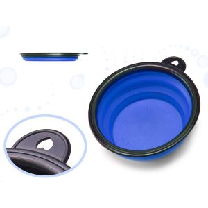 Silikónová cestovná miska pre domáce zvieratá, skladacia, modrá farba, priemer 12 cm 141190577 - Miska na kŕmenie a napájanie pre malé zvieratá