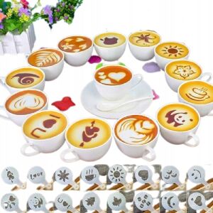 Sada 16 opakovane použiteľných šablón na zdobenie dezertov alebo kávy 141190833 - Šablóny na zdobenie kávy