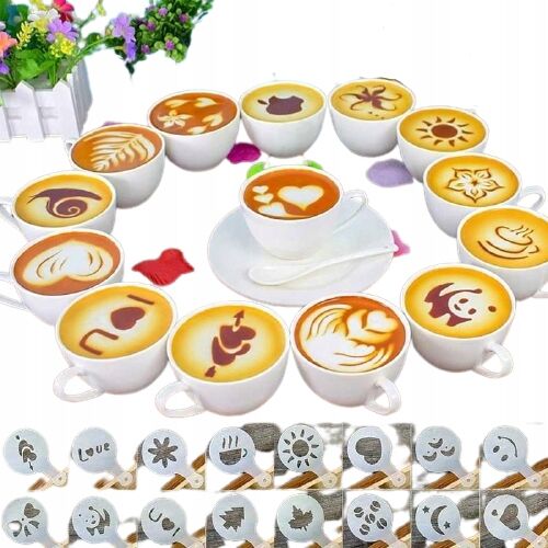 Set mit 16 wiederverwendbaren Schablonen zum Dekorieren von Desserts oder Kaffee 141190833