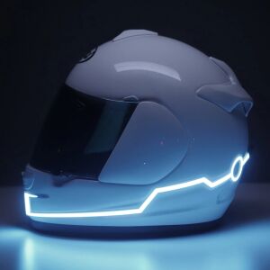 Комплект от 2 LED ленти за осветление на мотоциклетна каска, бял цвят, кабелно дистанционно управление, захранване от батерии 141191033 - Лампи и осветление