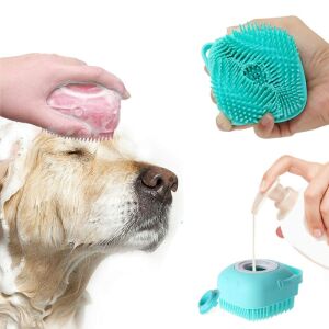 Perie din silicon cu dozator de sampon pentru spalare caini sau pisici, 7,5 x 7,5 cm, culoare albastra 141190981 - Perie pentru animale, mașină de tuns, foarfece, mașină de tăiat gheare
