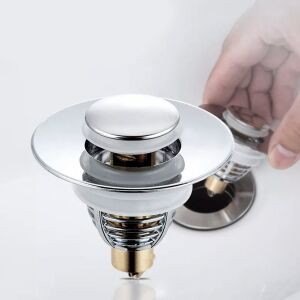 Korek spustowy zlewu, uniwersalny, otwierany zatrzaskowo, materiał: stal, średnica zewnętrzna 62 mm, kolor: srebrny 141191099 - Korek spustowy