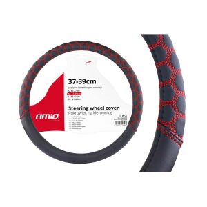 Kormánykerék borítás piros varrással, Hexa SWC-23-M modell (37-39cm) 141191283 - Autós kormányhuzat