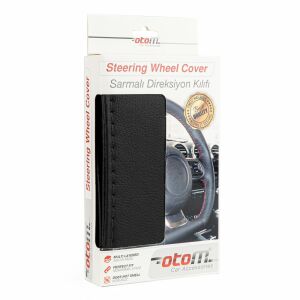 Husa volan OTOM din Piele Ecologica "Ne-Perforata" pentru autoturisme, diametru volan 37 - 39 cm, cu ac si ata Neagra 141191311 - Huse de volan auto