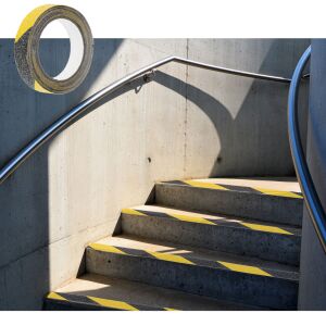 Taśma ochronna antypoślizgowa, samoprzylepna, kolor czarno-żółty, wymiary 5m x 2,5cm 141191566 - Taśma zabezpieczająca i znakująca