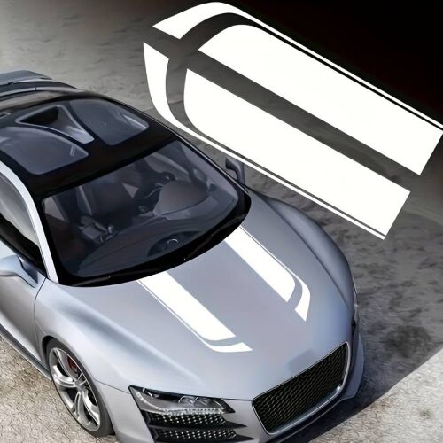 2er Set selbstklebende Tuning-Aufkleber, Modell "Hood Stripes V1", Größe 85 x 12 cm, Farbe Weiß 141191652