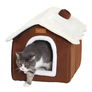 Teno® Macskaház, beltéri, kutyáknak/cicáknak/kisebb állatoknak, csúszásmentes alap, puha, összecsukható, párnával együtt, könnyen összeszerelhető, 43 x 50 x 52 cm, barna színű. 141195813 - Macska fekhely
