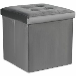 Skladacia taburetka L s gombíkmi - 38x38x38cm zamatová sivá