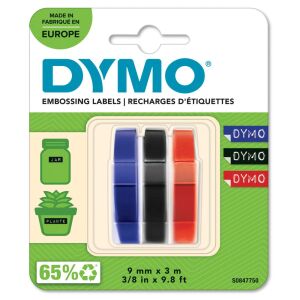 3x1 Dymo Embossing Labels Multi-Pack 9mm (red/blue/black)