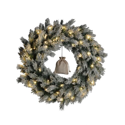 Karácsonyi koszorú 60 cm – havas fenyőágakkal és led fényekkel 145781138