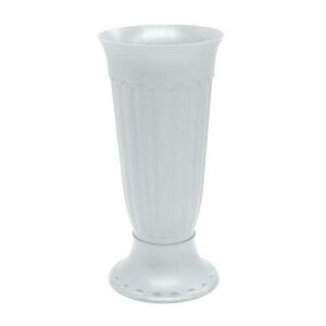 Fehér műanyag bordázott váza, 29cm magas - Kegyeleti dekoráció